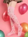 Valentine's Day sweet pink heart print over knee socks cute party long stockings - One Size / Pink Stockings with Hearts