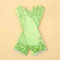 Kids green satin long gloves with bow and rhinestone for princess performance and party dress. - One Size / Light Green Bow Gloves