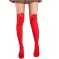 Red over-the-knee stockings featuring bow and cherry decor, perfect for party and dating. - One Size / Red Stockings with Bow and Cherry