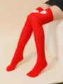 Red over-the-knee stockings with white heart print for women, romantic date hosiery. - One Size / Red Stockings with Large White Heart