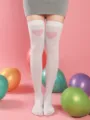 Valentine heart print over knee white stockings sweet thigh high socks for women party - One Size / White Stockings with Large Pink Heart