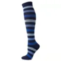 Calcetines de compresión a rayas hasta la rodilla para hombres y mujeres, nailon casual. - S/M (Recomendado 34-39) / Rayas azul marino