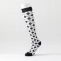 Argyle knee high socks for women black and white prep school style winter long hosiery - S/M / Black