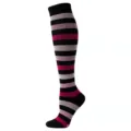 Detalle de calcetín de compresión a rayas hasta la rodilla, patrón negro rosa gris. - S/M (Recomendado 34-39) / Rayas Rojo Oscuro
