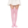 Calcetines altos rosas sobre la rodilla con flores de tela para un estilo dulce y diario. - Talla única / Calcetines rosas con flores color camello