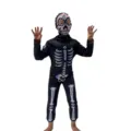 Kinder Halloween Skelett Kostüm schwarzer Jumpsuit mit Totenkopf Maske für Party Cosplay. - S