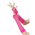 Primer plano detallado de guantes de red de malla con diamantes de imitación elásticos. - Talla única / Rosa rojo