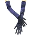 Dunkelblaue Satin Langhandschuhe Detailansicht, elegante glänzende Opernhandschuhe Party. - Dunkelblau