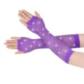 Purple rhinestone fishnet fingerless gloves sparkling mesh long arm warmers party costume - One Size / Purple