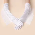 White satin fringe long gloves, elegant design for bridal wedding, party, and Latin dance. - One Size / White