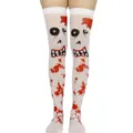 Detail view of Halloween zombie bloody print over-the-knee stockings for costume party. - One Size / White Eye Blood Sock
