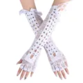 White lace fingerless gloves long ribbon lace-up gothic style party cosplay costume - One Size / White Lace with White Ribbon