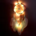 Handmade pink dream catcher wall hanging with LED lights and feathers for home decor - With LED Light