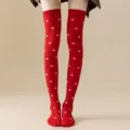 Calcetines altos rojos con corazones rosas, medias de algodón suave para mujeres y uso diario. - Talla única / Base Roja Pequeño Corazón