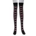 Black over-the-knee stockings with pink bone print, perfect for Halloween costume parties. - One Size / Black Pink Wishbone