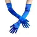 Guanti lunghi in raso blu da donna, eleganti accessori per abiti da sposa e festa serale. - Blu zaffiro
