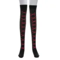 Black over-the-knee socks featuring a red skeleton bone print, ideal for Halloween party wear. - One Size / Black Red Wishbone