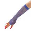 Blue rhinestone fishnet fingerless gloves, sparkly mesh arm warmers for women party rave. - One Size / Blue