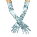 Hellblaue Satin Handschuhe lang für Damen, elegante Abendkleid Hochzeit Oper Party Kostüm. - Himmelblau
