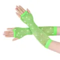 Neon Green Rhinestone Fishnet Half Finger Gloves Sparkly Disco Party Long Mesh Gloves - One Size / Fluorescent Green