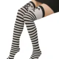 Halloween Skull Striped Over The Knee Socks Gothic Thigh High Socks Party Costume Hosiery - One Size / Striped Skull