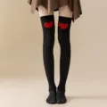 Women's fashion black over-the-knee cotton socks with red heart pattern daily wear hosiery - One Size / Black Base Large Red Heart