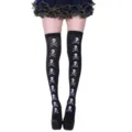Halloween party skeleton skull print over the knee long stockings black socks for women - One Size / Black Vertical Skull