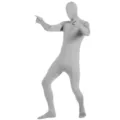 Traje zentai de cuerpo entero gris disfraz invisible elástico para fiesta de Halloween. - 140cm / Blanco