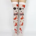 Medias por encima de la rodilla con estampado de sangre zombi de Halloween fiesta calcetines - Calcetines Blancos Ojos Dientes Sangre