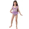 Kids colorful mermaid scale one-piece swimsuit with purple tulle ruffles for beach and party. - S / Purple