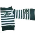 Calentadores de piernas o calcetines de punto a rayas verde y blanco San Patricio. - Guantes Cortos a Rayas de Trébol Verde Oscuro y Blanco