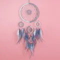 Close-up details of the elegant grey feather dreamcatcher hanging decoration, fine beadwork. - Gray