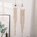 Handmade Macrame Star Moon Dream Catcher Wall Hanging Bohemian Home Decor Tapestry - Off White