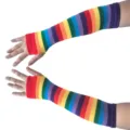 Manchettes rayees multicolores arc-en-ciel, gants tricotés confortables pour soiree et cosplay. - Taille unique / Gants Arc-En-Ciel Bord Violet