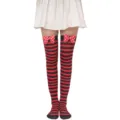 Calcetines altos de rayas rojas y negras con bonitos lazos de lunares blancos. - Talla única / Calcetines a rayas rojo y negro con lazo de lunares