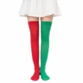 Calze lunghe sopra il ginocchio rosse e verdi a blocchi di colore per feste a tema. - Rosso + Piede Yinyang Verde