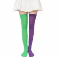 Calze alte colorate sopra il ginocchio lunghe per festa Halloween cosplay accessori - Verde + Piede Yinyang Viola
