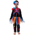 Kinder Halloween buntes Skelett Kostuermchen mit Tutu Rock und Maske fuer Party Verkleidung - S / Schwarz