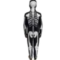 Halloween Skelett Kostüm Ganzkörperanzug Rückansicht, schwarzer Body mit Knochendruck. - Einheitsgröße / Skelett Jumpsuit