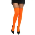 Fluoreszierende orangefarbene Overknees Strümpfe, leuchtende einfarbige Schenkelstrümpfe Damen. - Einheitsgröße / Neon Orange Lange Socken