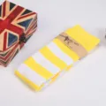 Chaussettes hautes rayées jaune et blanc, bas longs d'hiver douillets pour femmes. - Taille unique / Rayures Larges Jaunes et Blanches
