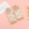 Guantes cortos de encaje para mujer, guantes de malla transparente con flores para fiesta u ocio. - Talla única / Caqui Dedo Completo