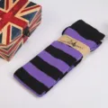 Chaussettes longues rayées violet et noir, bas cuissardes douillets en laine pour cosplay quotidien. - Taille unique / Rayures Larges Violettes et Noires