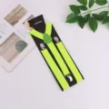 Neon green elastic suspenders for men and women, solid color three clip design for secure daily wear. - Light Green