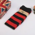 Chaussettes longues rayées rouge et noir, bas cuissardes tricotés chauds pour cosplay. - Taille unique / Rayures Larges Noires et Rouges