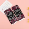 Guantes de encaje sin dedos para mujer negro rosa diseño floral cortos guantes elegantes - Talla única / Negro y Rojo Medio Dito