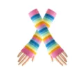 Gants sans doigts rayés arc-en-ciel chauffe-bras tricotés colorés pour accessoires de mode - Taille unique / Manches Arc-En-Ciel Bord Rose