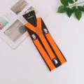 Solid color orange elastic suspenders for adults with metal clips and black backing card. - Orange Red