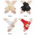 Guantes de encaje para mujer cortos decorativos florales set multicolor vista principal - Talla única / Medio dedo rojo