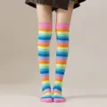 Chaussettes hautes rayées arc-en-ciel chaussettes longues colorées cosplay fête scène - Taille unique / Chaussettes Montantes Arc-En-Ciel Bord Rose